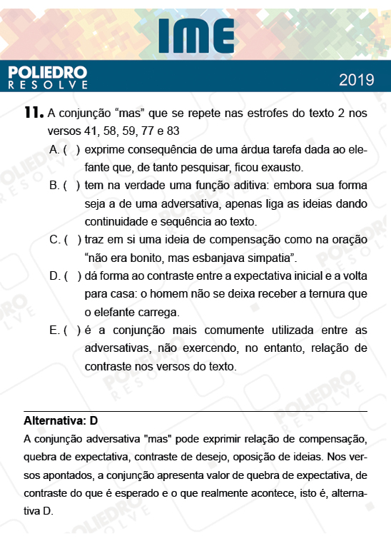 Questão 11 - 2ª Fase - Português/Inglês - IME 2019