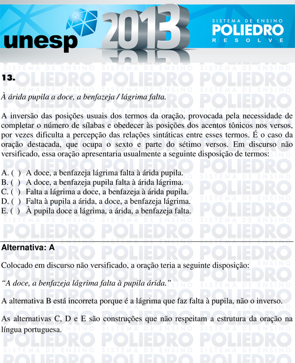 Questão 13 - 1ª Fase - UNESP 2013