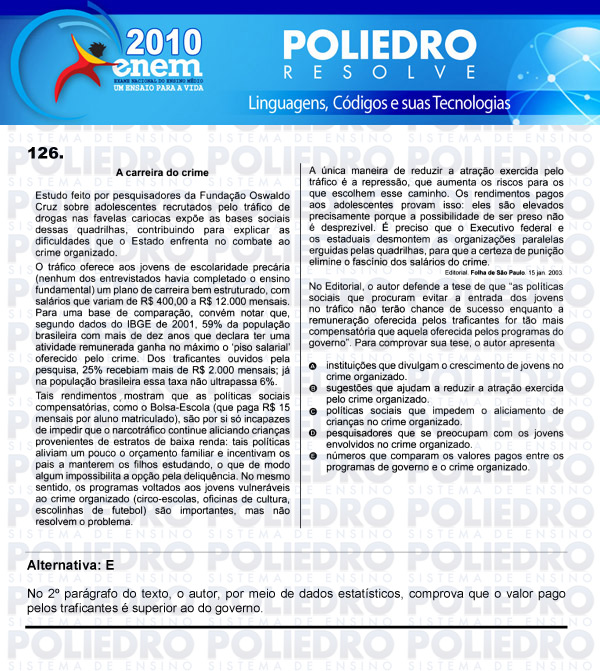 Questão 126 - Domingo (Prova rosa) - ENEM 2010