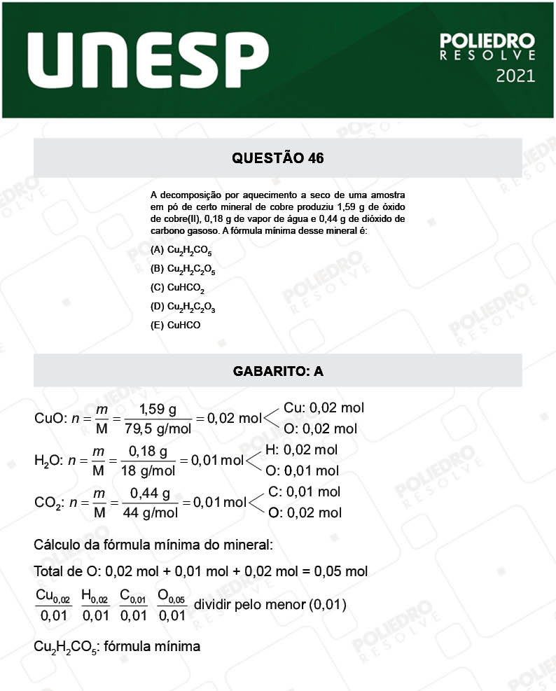 Questão 46 - 2ª Fase - UNESP 2021