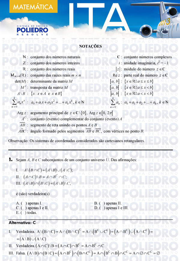 Questão 1 - Matemática - ITA 2013