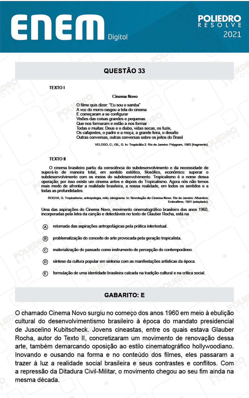 Questão 33 - 1º Dia - Prova Branca - Espanhol - ENEM DIGITAL 2020