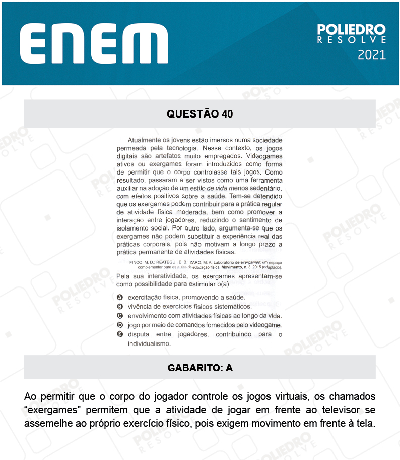 Questão 40 - 1º DIA - Prova Amarela - ENEM 2020