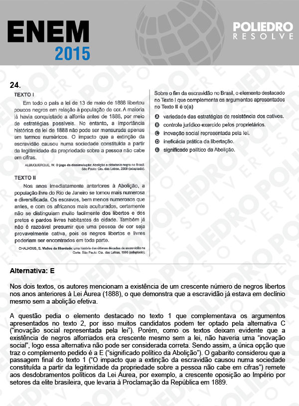 Questão 24 - Sábado (Prova Branca) - ENEM 2015