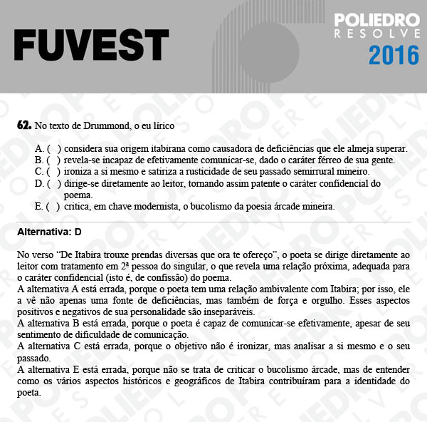 Questão 62 - 1ª Fase - FUVEST 2016