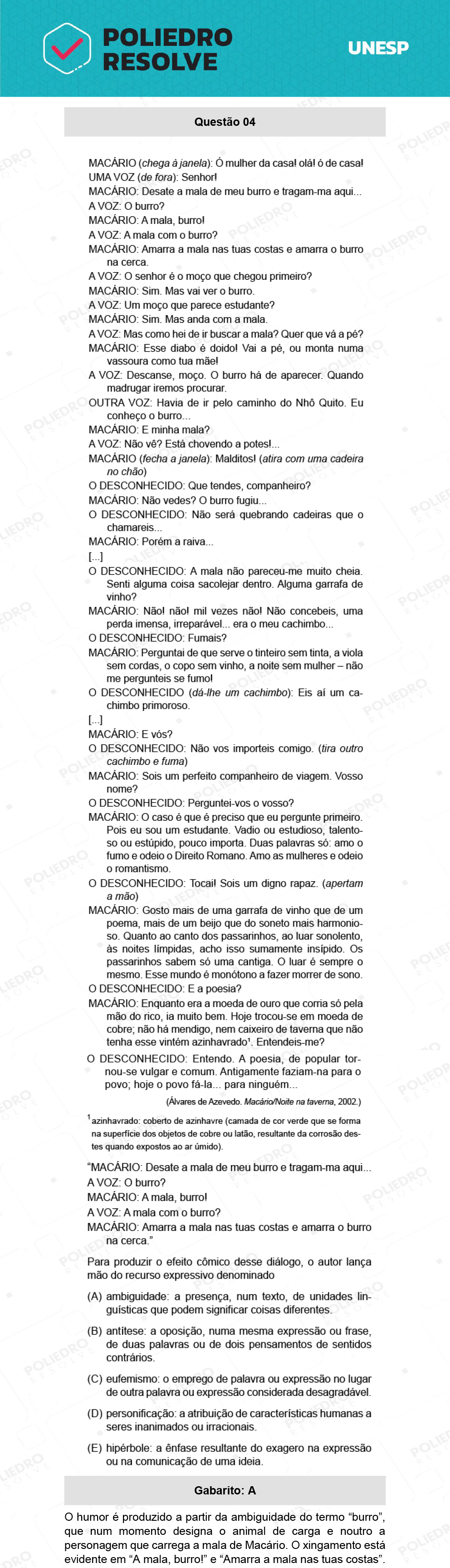 Questão 4 - 1ª Fase - Ext / Hum - UNESP 2022