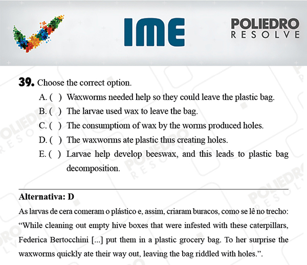 Questão 39 - Português / Inglês - IME 2018