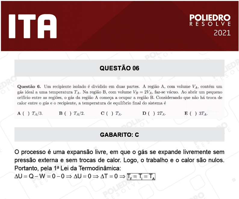 Questão 6 - 1ª Fase - ITA 2021