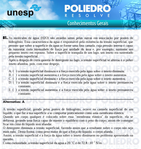 Questão 81 - 1ª Fase - UNESP 2011