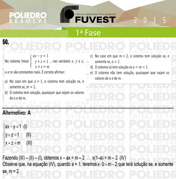 Questão 50 - 1ª Fase - FUVEST 2015