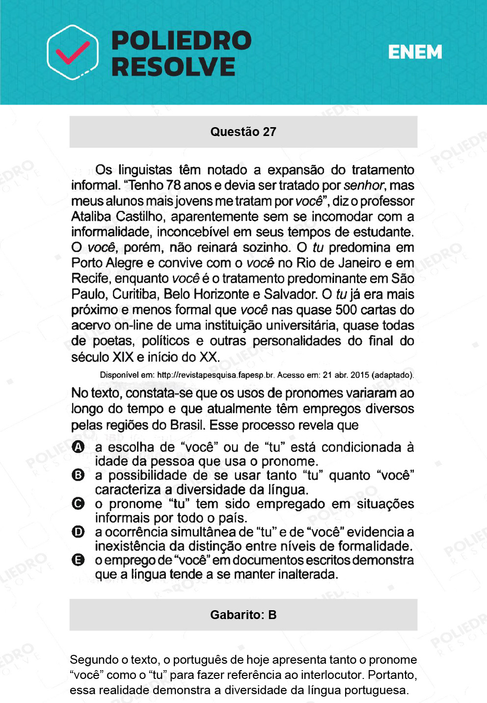 Questão 27 - 1º Dia - Prova Branca - ENEM 2021