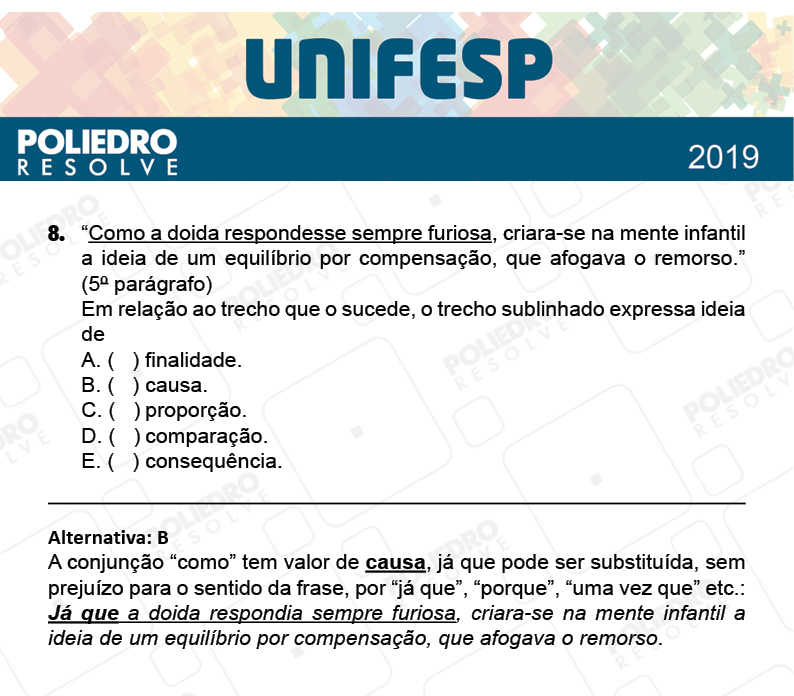 Questão 8 - Fase única - 1º Dia - UNIFESP 2019