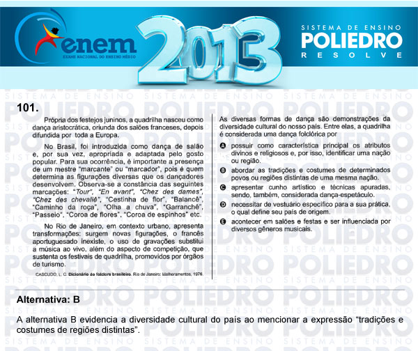 Questão 101 - Domingo (Prova Cinza) - ENEM 2013