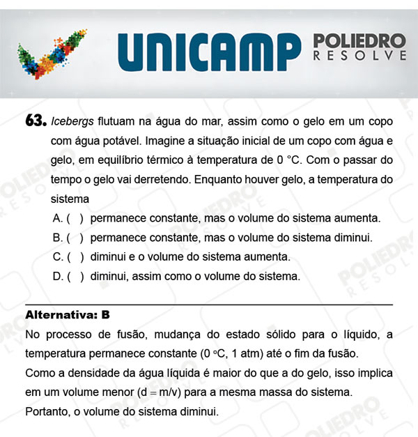 Questão 63 - 1ª Fase - PROVA Q - UNICAMP 2018