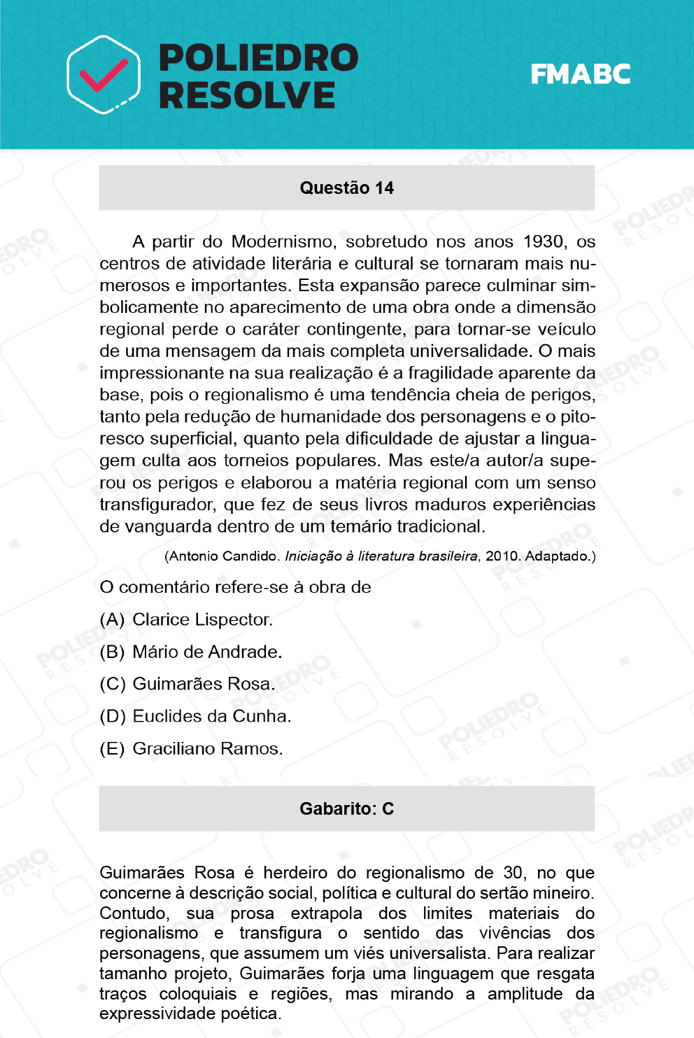 Questão 14 - Fase única - FMABC 2022