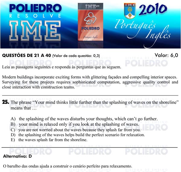 Questão 25 - Português e Inglês - IME 2010