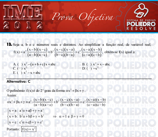 Questão 13 - Objetiva - IME 2012