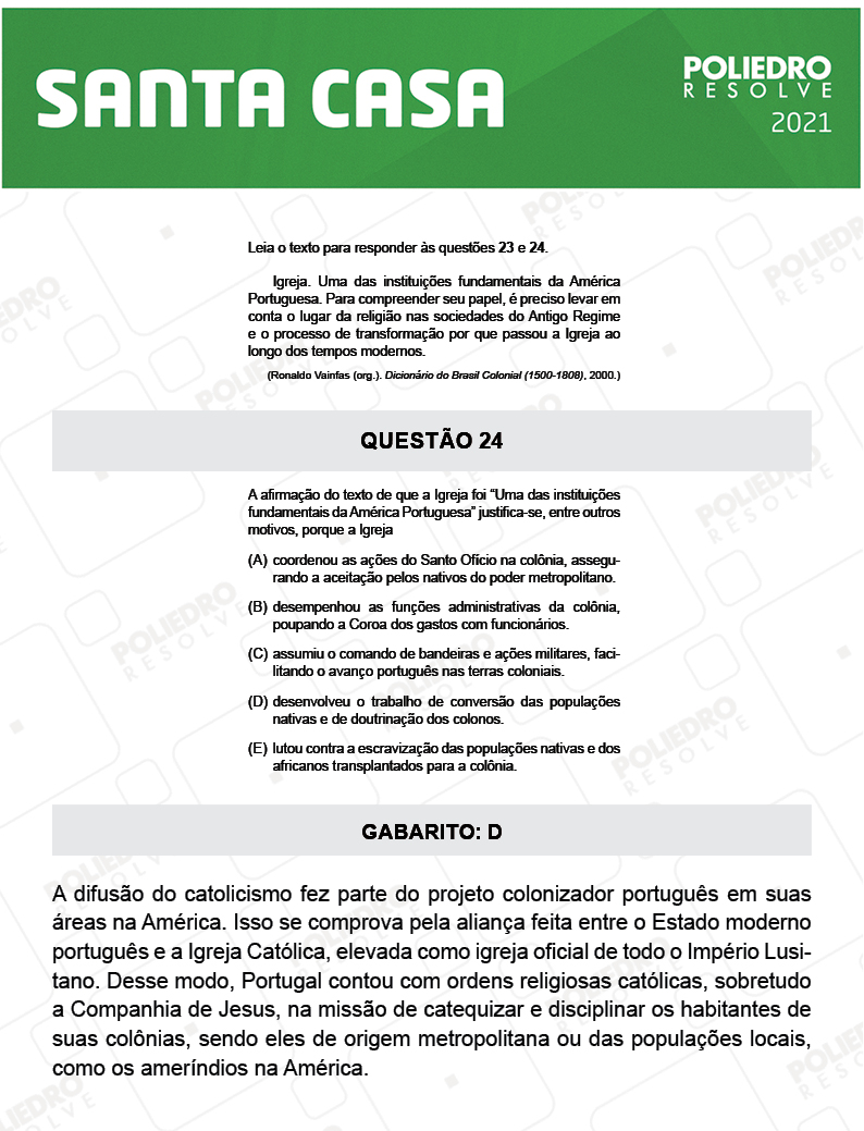 Questão 24 - 1º Dia - SANTA CASA 2021