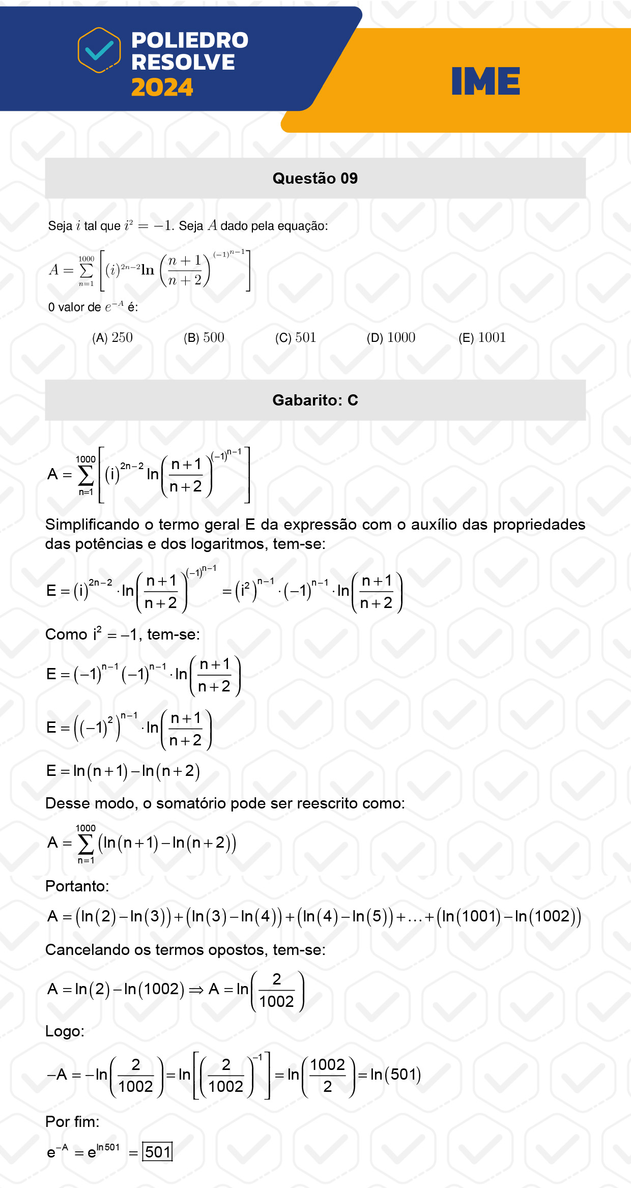 Questão 9 - 1ª Fase - IME 2024