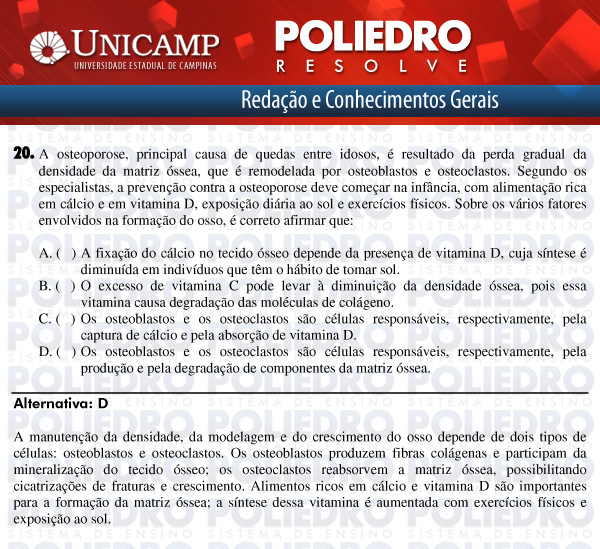 Questão 20 - 1ª Fase - UNICAMP 2012