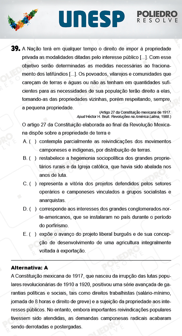 Questão 39 - 1ª Fase - PROVA 4 - UNESP 2018