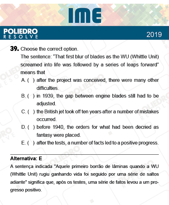 Questão 39 - 2ª Fase - Português/Inglês - IME 2019