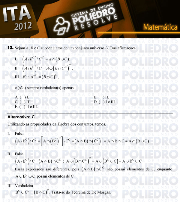 Questão 13 - Matemática - ITA 2012