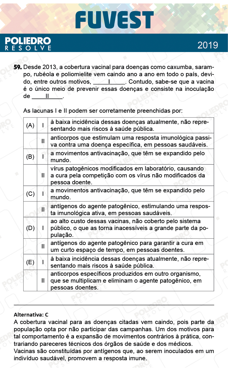 Questão 59 - 1ª Fase - Prova K - FUVEST 2019