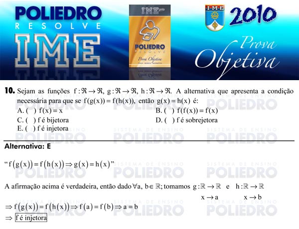 Questão 10 - Objetiva - IME 2010