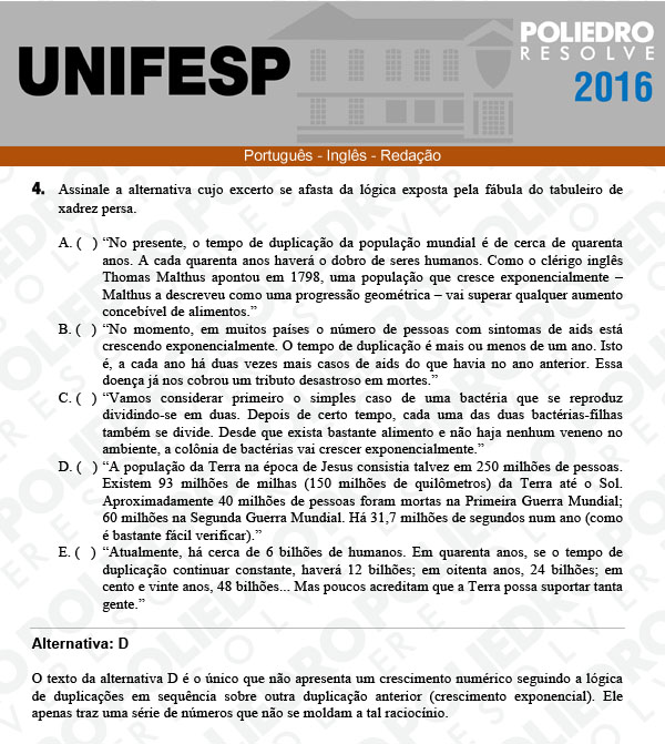 Questão 4 - Línguas - UNIFESP 2016