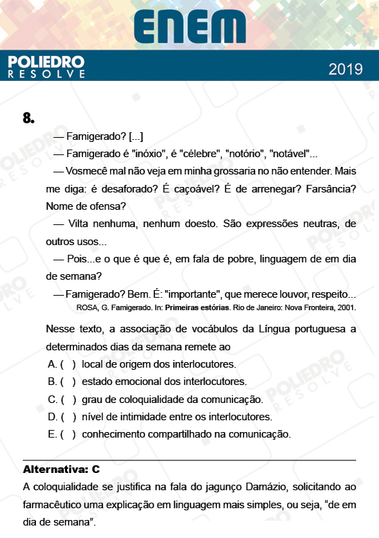 Questão 8 - 1º Dia - Prova AZUL - ENEM 2018