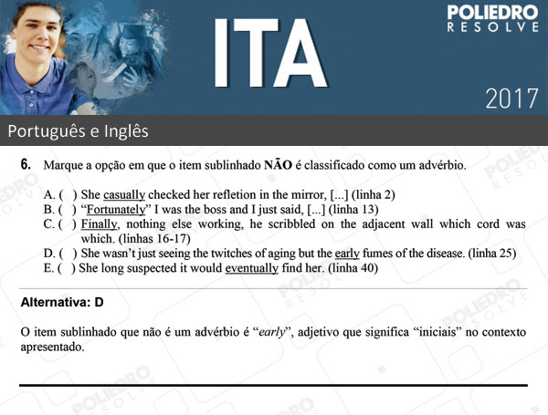 Questão 6 - Português e Inglês - ITA 2017