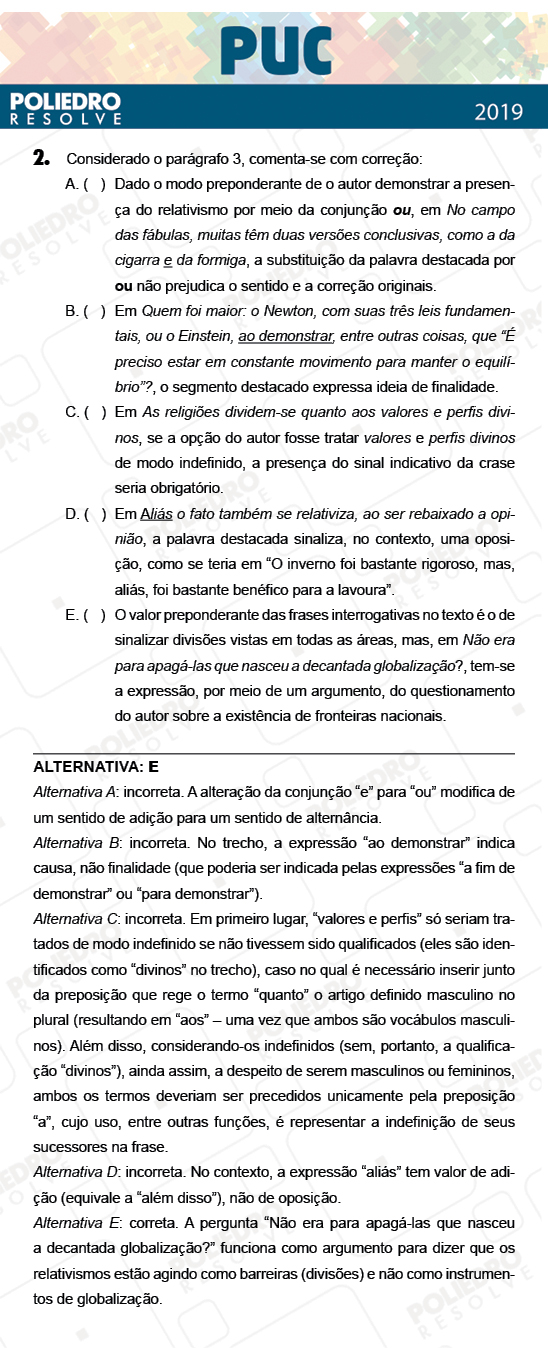 Questão 2 - 1ª Fase - PUC-Campinas 2019