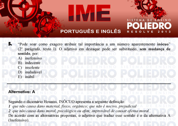 Questão 5 - Português e Inglês - IME 2013