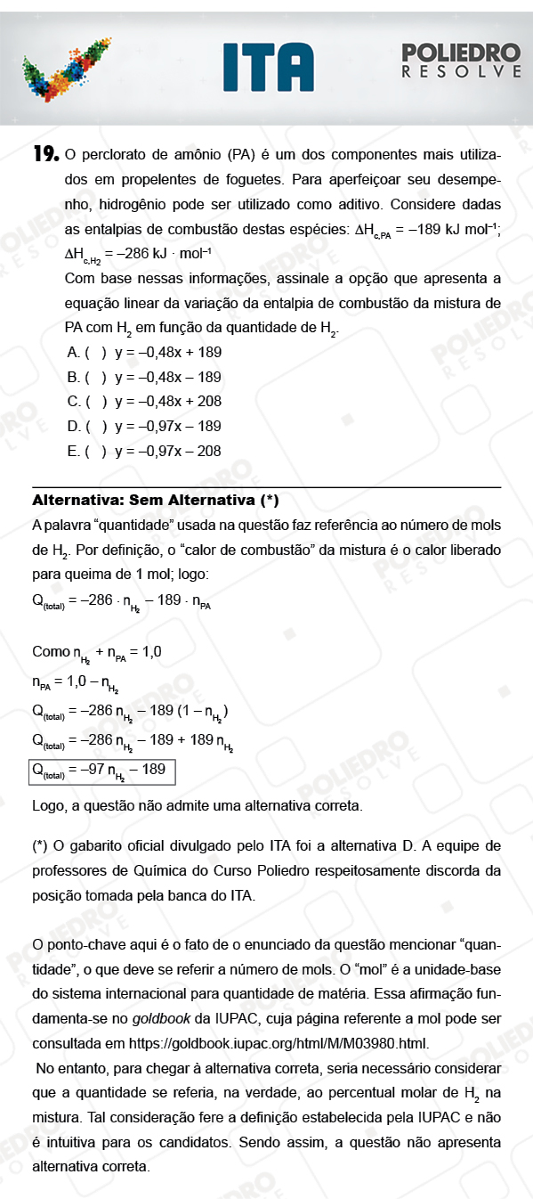 Questão 19 - Química - ITA 2018