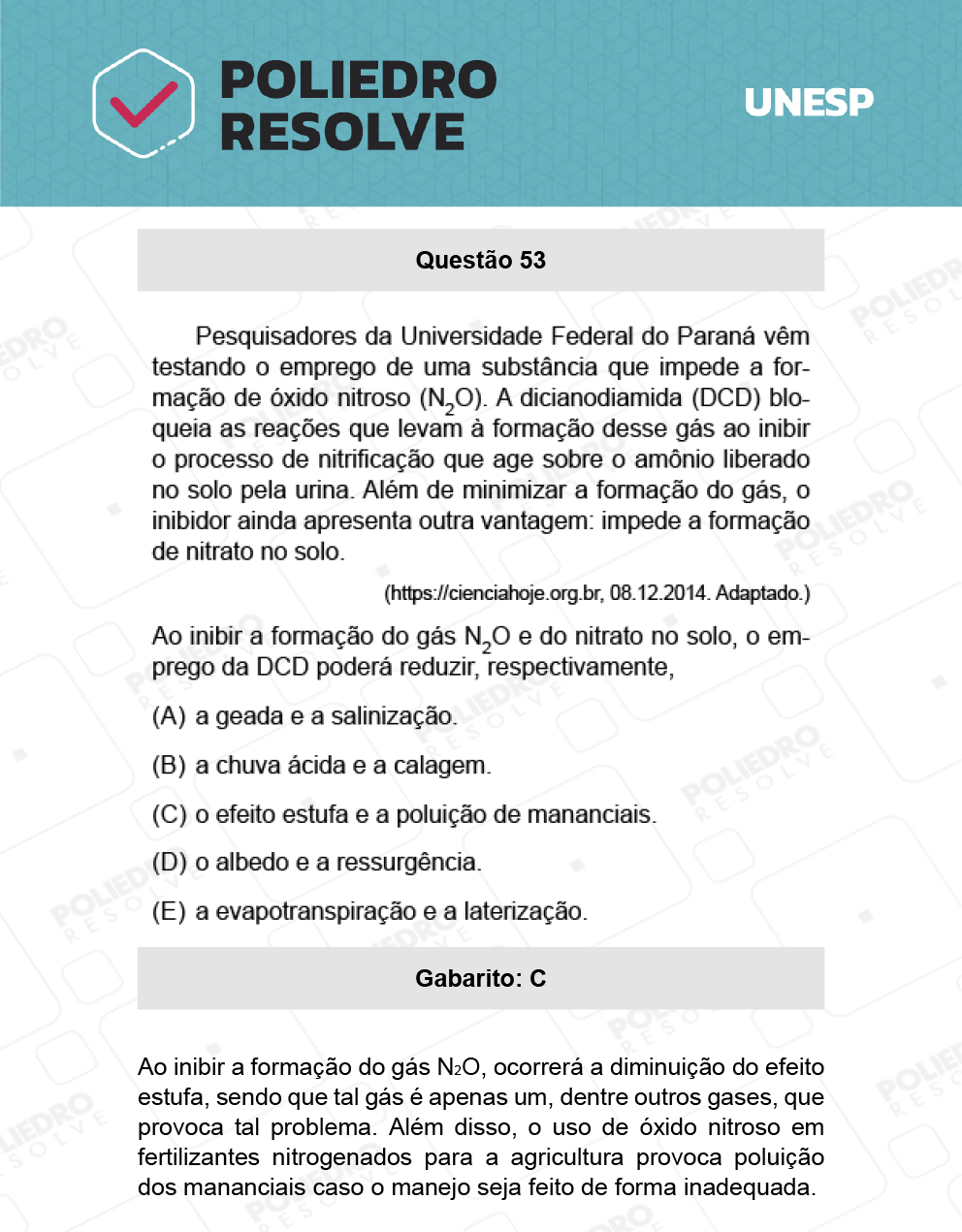 Questão 53 - 1ª Fase - Biológicas - UNESP 2022