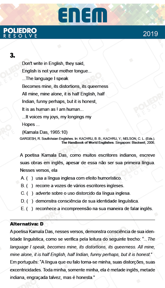 Questão 3 - 1º Dia - Prova BRANCA - ENEM 2018