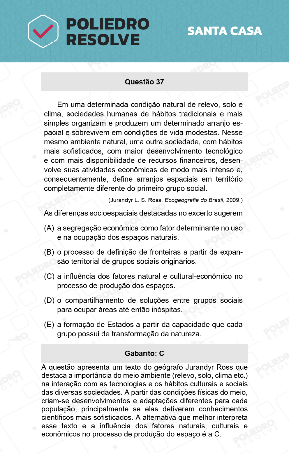 Questão 37 - 1º Dia - SANTA CASA 2022