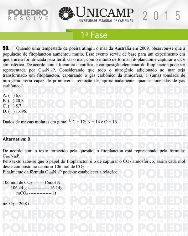 Questão 90 - 1ª Fase - UNICAMP 2015