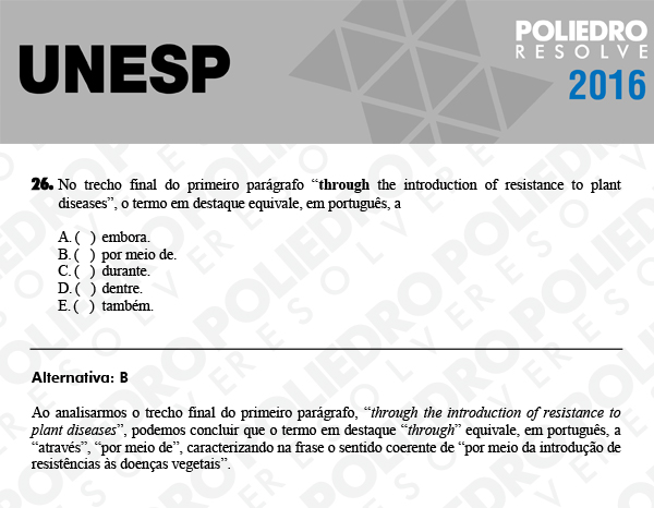 Questão 26 - 1ª Fase - UNESP 2016