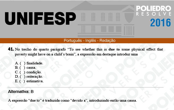 Questão 41 - Línguas - UNIFESP 2016