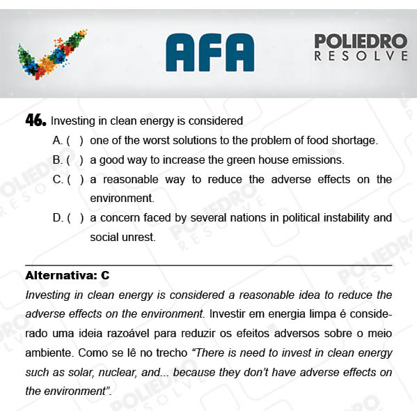 Questão 46 - Prova Modelo A - AFA 2018