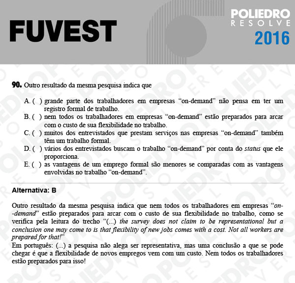 Questão 90 - 1ª Fase - FUVEST 2016