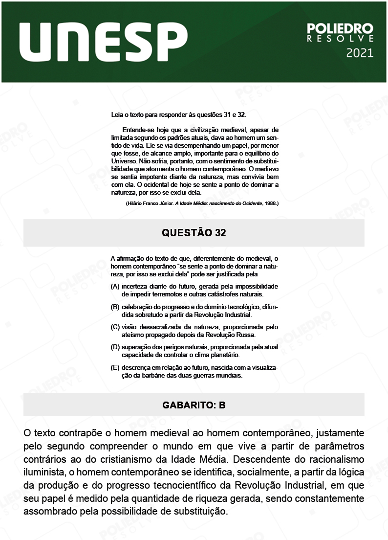 Questão 32 - 1ª Fase - 2º Dia - UNESP 2021