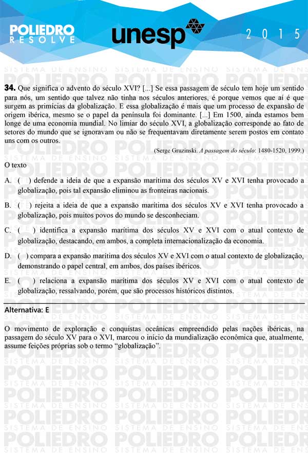 Questão 34 - 1ª Fase - UNESP 2015