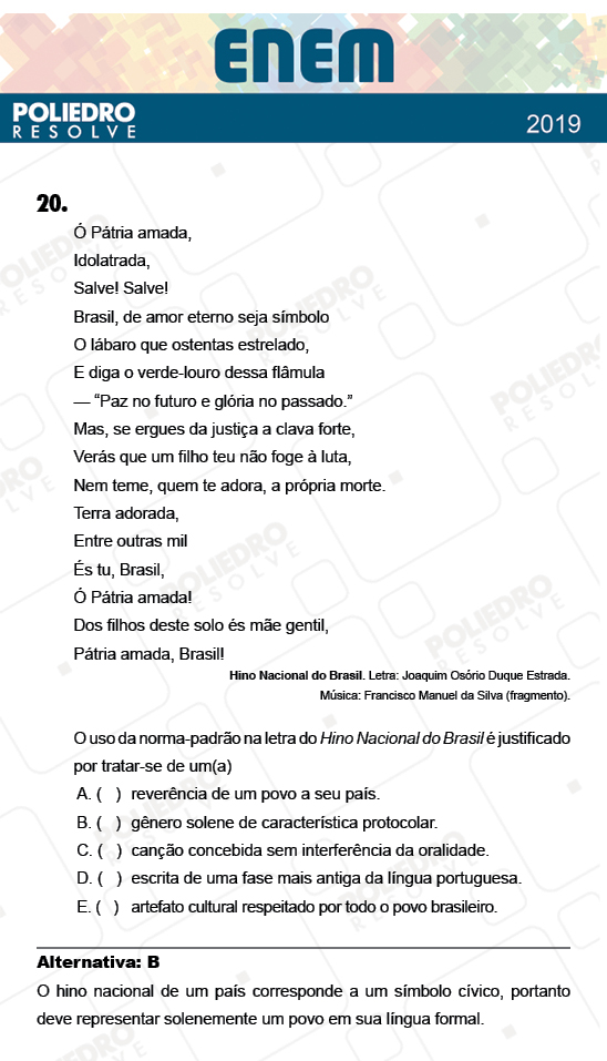 Questão 20 - 1º Dia - Prova BRANCA - ENEM 2018