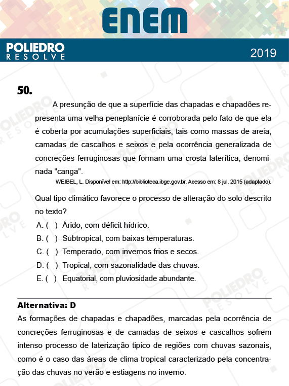 Questão 50 - 1º Dia - Prova AMARELA - ENEM 2018