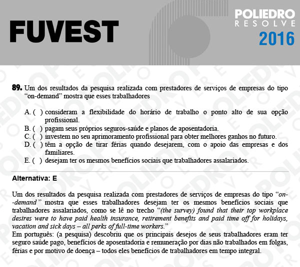 Questão 89 - 1ª Fase - FUVEST 2016