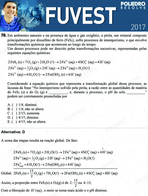 Questão 70 - 1ª Fase - FUVEST 2017