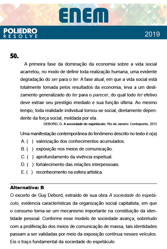 Questão 50 - 1º Dia - Prova BRANCA - ENEM 2018